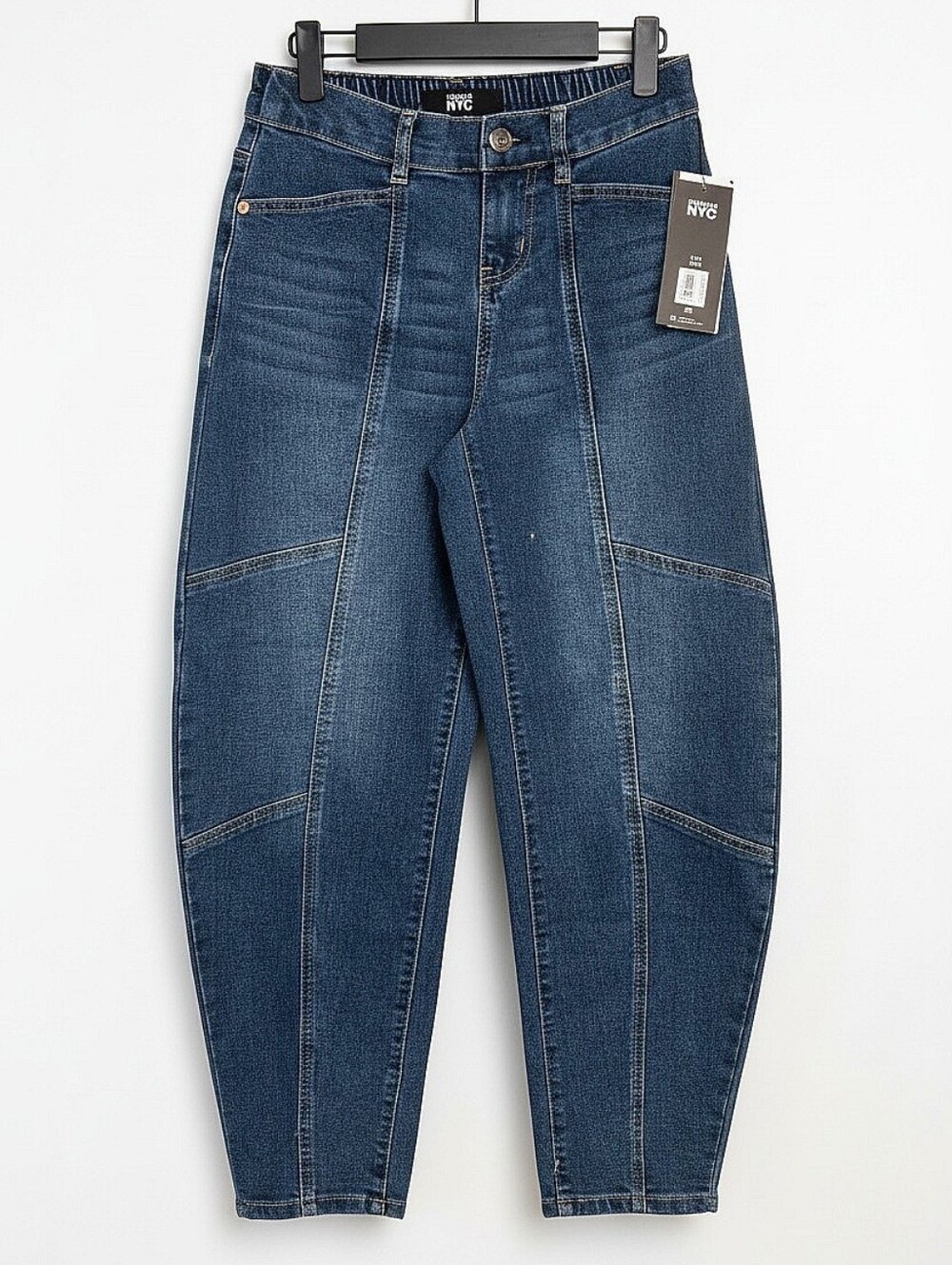 NWT! Madden NYC Dark Blue Seamed Denim Barrel Tapered Jeans